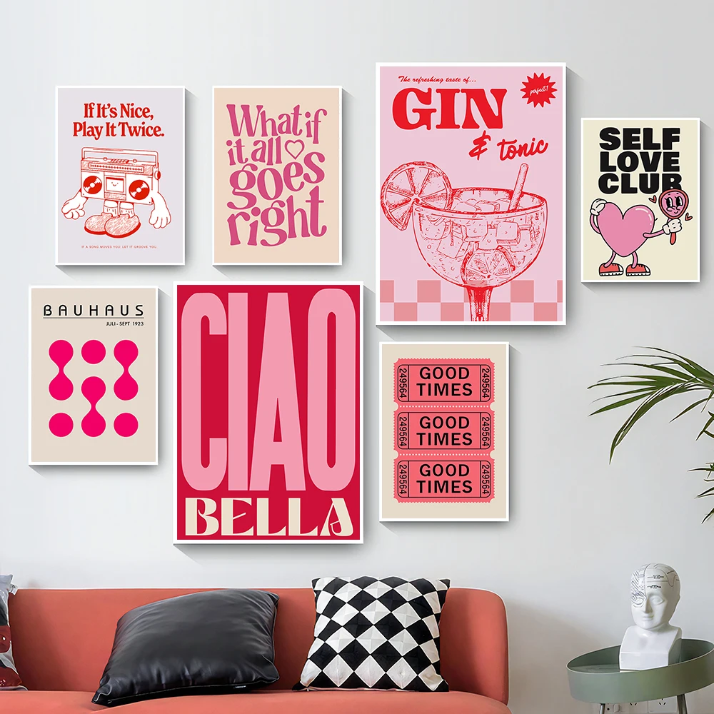 Home Decor Y2K - Simplicity Vintage Pink Cartoon Print Canvas