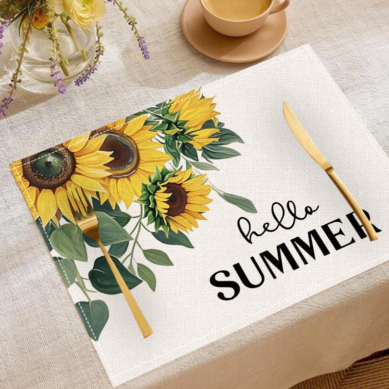 5PCS Spring Summer Floral Sunf - Linen Table Runner recension och pris