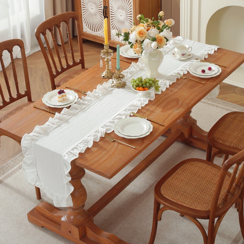 Solid Color Ruffled Rectangula - Linen Table Runner recension och pris