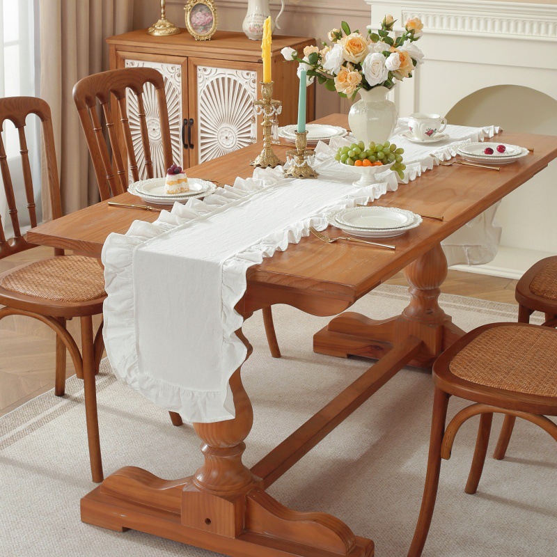 Solid Color Ruffled Rectangula - Linen Table Runner recension och pris